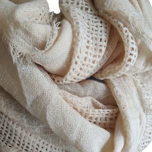 Grid texture super soft infinity scarf - cream, new in packaging